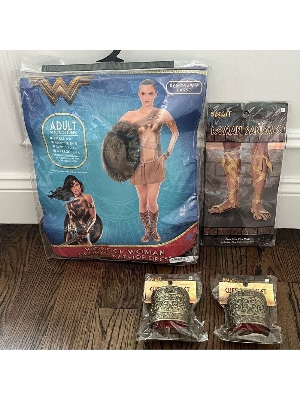DC Wonder Woman Bronze Warrior Costume Dress Adult w/Bracelets Sandals XL 12-14